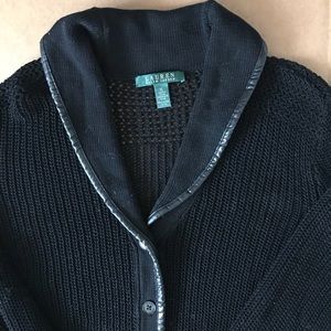 Lauren by Ralph Lauren leather trim shawl cardigan